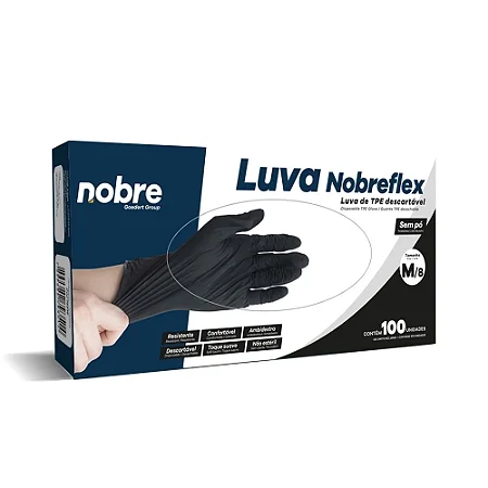 Luva Nitrílica Preta Sem Pó Nobre Tam M C/100 Unidades