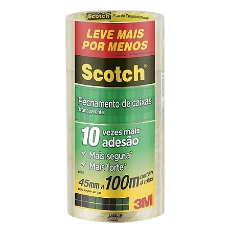 Fita Adesiva de Empacotamento Scotch 45mmx100m Transparente 5802 - PCT c/ 4
