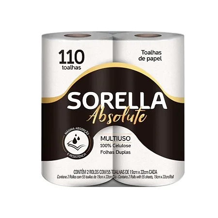 Papel Toalha Sorella Absolute 2 Rolos Folha Dupla
