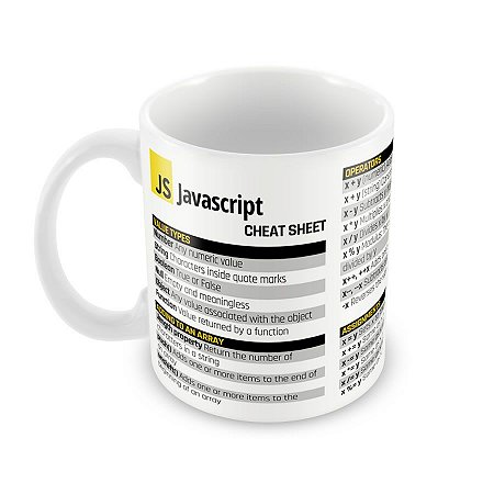 Caneca Javascript Commands Cheat Sheet branca