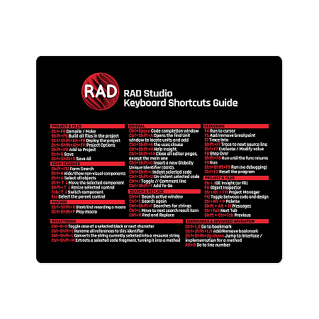 Mouse Pad RAD Studio Keyboard Shortcuts Guide