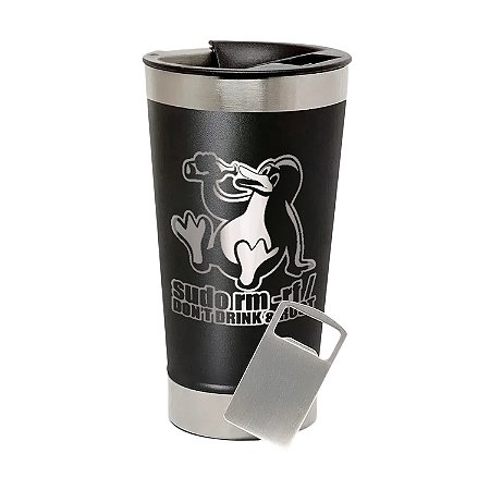 Copo Térmico de Aço Inox Linux Sudo rm -rf Preto