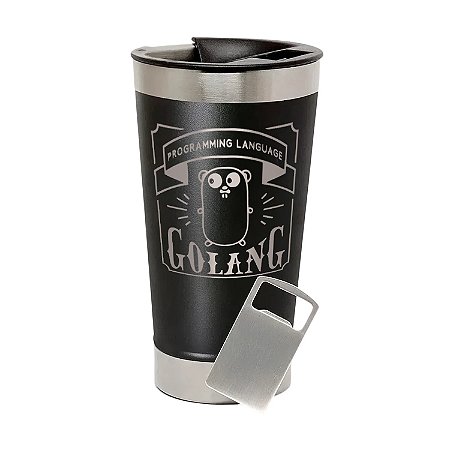 Copo Térmico de Aço Inox Go Lang Retrô Preto