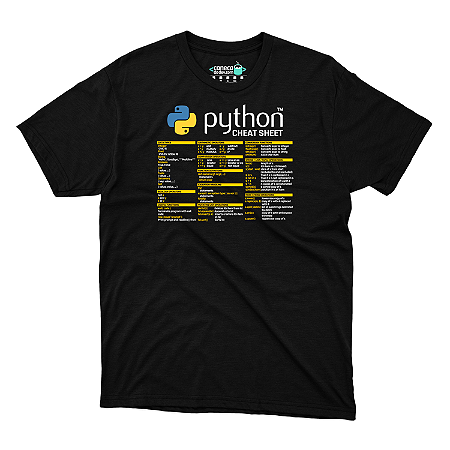 Camisa Python Commands Cheat Sheet Preta DTF