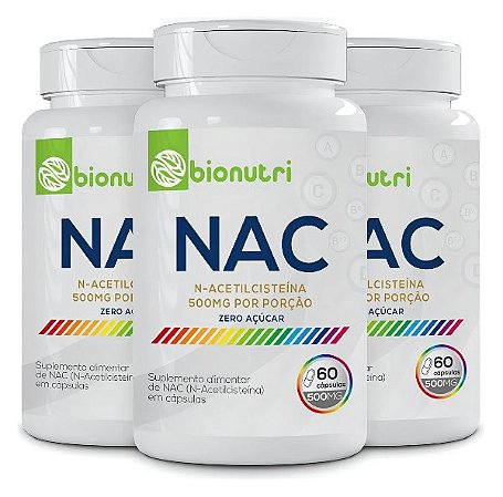 Kit 3x Nac N-acetilcisteina 500mg 120cápsulas - BIONUTRI