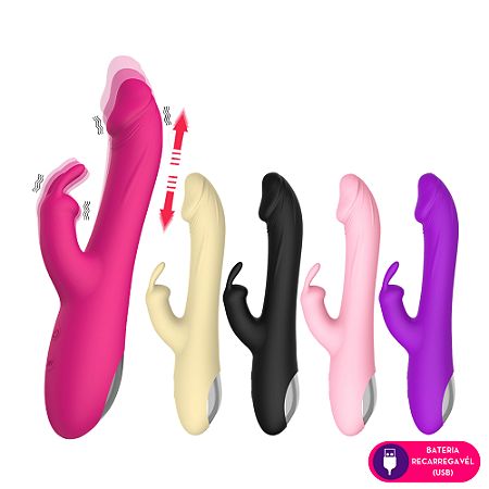 Vibrador Vai-e-vem ponto G com estimulador rabbit