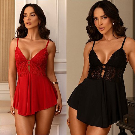 CAMISOLA EM RENDA E LIGANETE