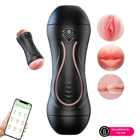 Masturbador masculino por APP/aplicativo com 2 orifícios penetráveis