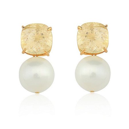 Brinco com quartzo rutilado e pérola