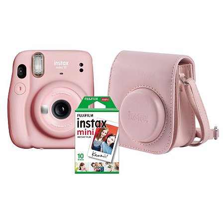 Kit Câmera Fujifilm Instax Mini 11 Rosa + Pack 10 filmes + Bolsa Rosa