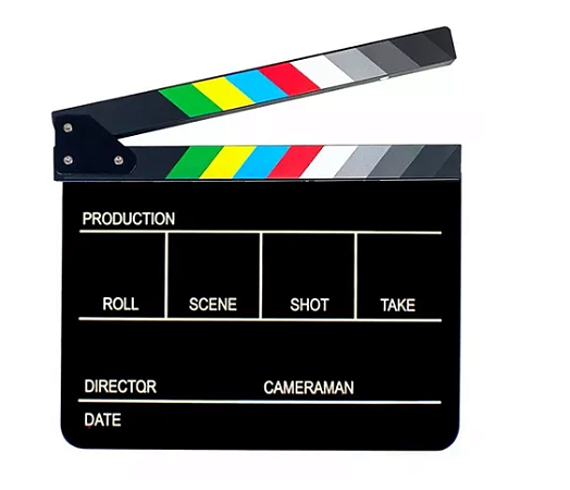 Claquete Cinema para gravação de vídeos (Preta com Barra Colorida P/C)