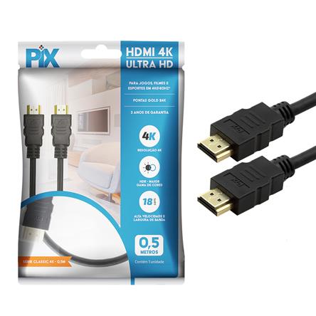 Cabo HDMI 4K 2.0 HDR 19p 0,5 metro (PIX) 018-2220