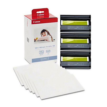 Kit Papel Fotográfico Canon KP108 (10x15 cm) com Cartucho de Impressão