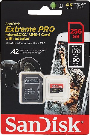 Cartão de Memória micro SD SANDISK 256 GB Extreme Pro (140MB/S - 200MB/s)