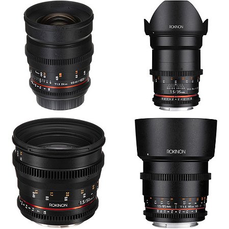 Kit Lentes ROKINON 24, 35, 50, 85mm T1.5 Cine DS para montagem Canon EF