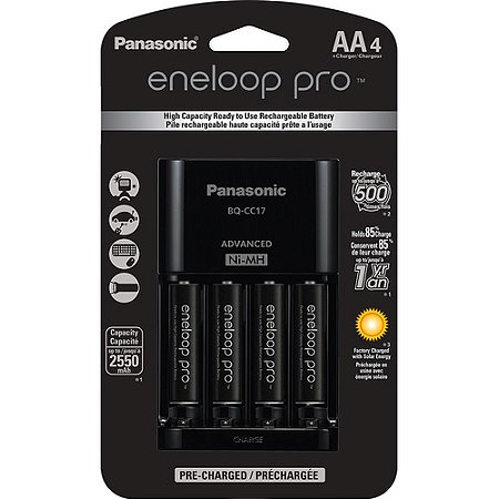 Carregador e Pilha Recarregável Eneloop Pro Kit com 4 AA (Panasonic Eneloop Pro Original)