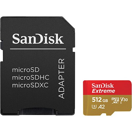 Cartão de Memória micro SD SANDISK 512 GB Extreme (130MB/s - 190MB/s)