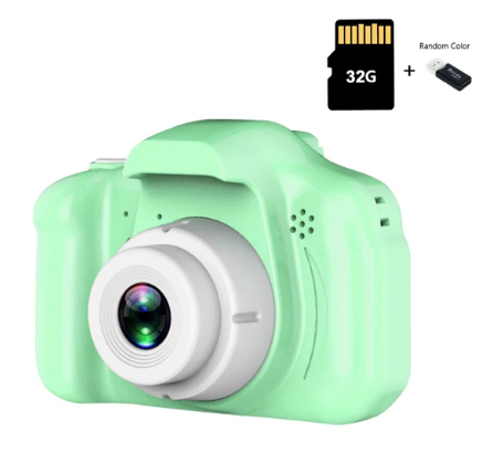 Câmera de Brinquedo para crianças,  com cartão 32GB (Verde Green)