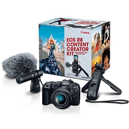 Câmera CANON EOS R8 + lente 24-50mm + Microfone + Grip Tripé (Creator Kit)
