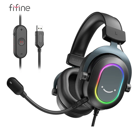Fone de Ouvido Gamer com Fio Ampligame RGB Fifine H6 7.1