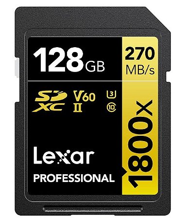 Cartão de Memória SD LEXAR 1800x 128 GB V60 UHS-I (270MB/s)