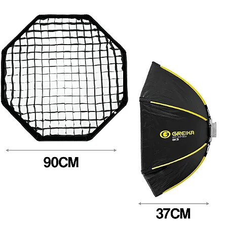 Softbox Greika GK3-90 Octa Montagem Rápido Bowens Com Grid - 90cm - Preto/Amarelo