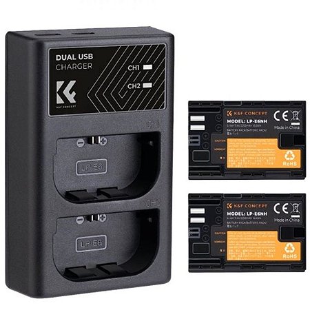 Kit Bateria e Carregador K&F LP-E6NH para Canon