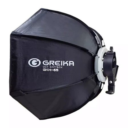 Softbox Greika GKH-45 Parabólico Montagem Rápida Bowens e Adaptador p/ Speedlite com Grid - 45cm - Preto/Cinza