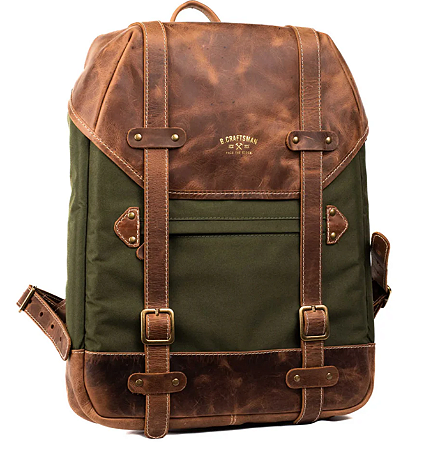 Mochila Couro Marrom e Lona Verde Roadstar (01167)