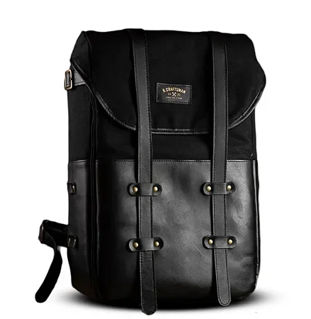 Mochila Couro Preto Lona Preta Arya (01109)