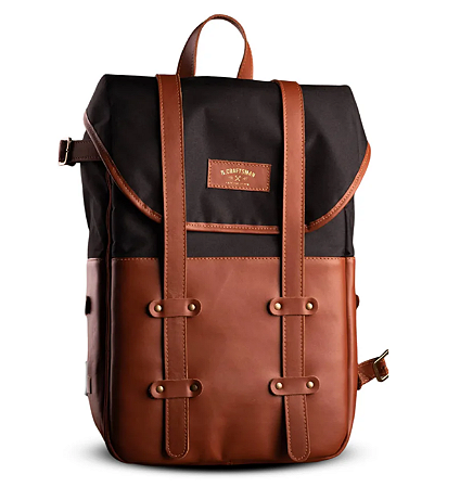 Mochila Couro Preto Lona Preta Arya (01109)