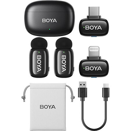 Microfone Sem Fio Boya Mini Lightning + USB-C (2TX+2RX)
