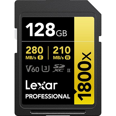 Cartão de Memória SD 128GB Lexar 1800x UHS-II SDXC V60
