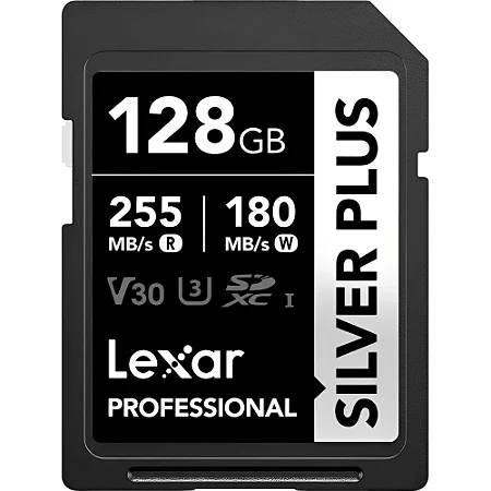 Cartão de Memória SD 128GB V30 Silver Plus Lexar SDXC UHS-I 255/180 MB/s