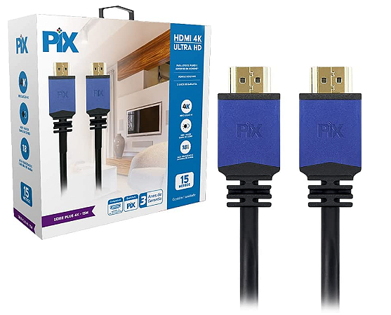 Cabo HDMI 2.0 4K HDR 19p UltraHD com filtro e com 15 metros (PIX)