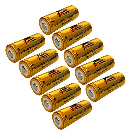 Bateria Para Lanterna Li-ion26650 Com 12000mAh, Recarregável, 10UN