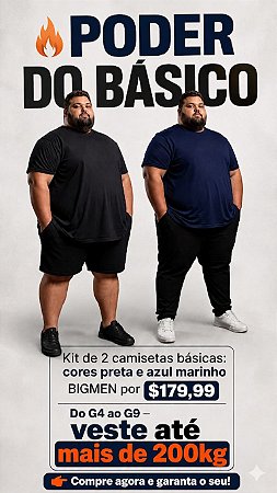 Kit 2 Camisetas Básicas Preta e Marinho Masculina Plus Size Algodão G4 ao G9