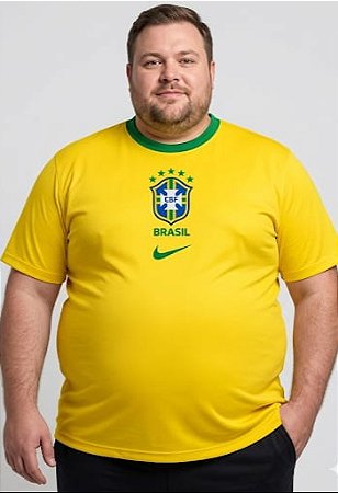Camisetas Seleção Brasileira Algodão Masculina Plus Size Preta G4 ao G9 200kilos