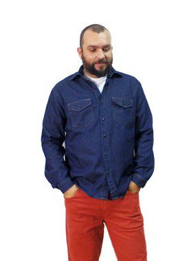 camisa jeans masculina manga longa plus size