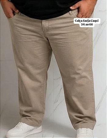 KIT 2 Calças Elástano Sarja Elastano Masculina Plus Size Preta/Caqui 52 ao 66