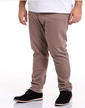 KIT 2 Calças Elástano Sarja Elastano Masculina Plus Size Preta/Caqui 52 ao 66