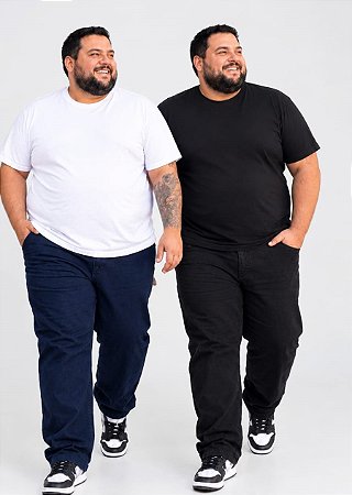 Kit 2 Calça Jeans Com Lycra Masculina Plus Size Preta e Azul Jeans 48 ao 68