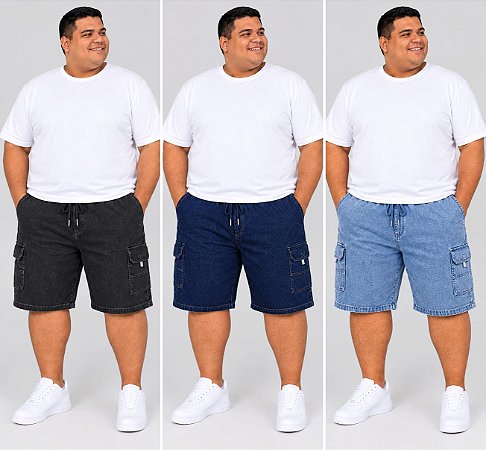 Bermuda Cargo Elastico Dazzling Plus Masculino Jeans 6 bolsos 50 a 64