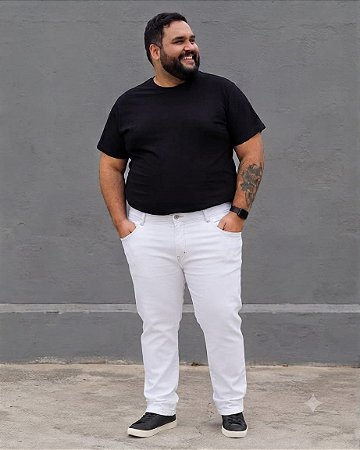 Calça Elastano Branca Sarja Masculina Plus Size Bigmen 52 ao 66