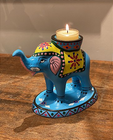 Porta Vela - Elefante - Ceramica - Azul
