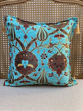 Capa Para Almofada - Jacquard - Azul Turquesa  - Tassel