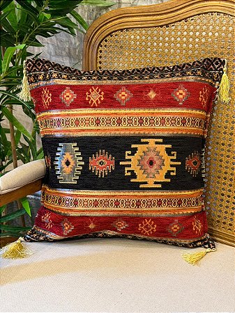 Capa Para Almofada - Jacquard - Tassel - Vermelho e Preto