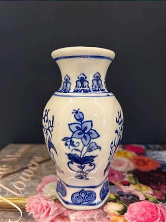 Vaso Decorativo - Azul e Branco - Ceramica 13CM