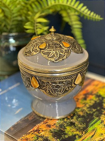 Pote Marroquino - Ceramica com Metal - Cinza