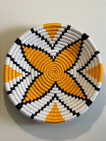 Cesto Marroquinos - Mesa e Parede - Branco, Amarelo e Preto - 33,5CM